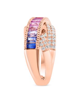 Rainbow Sapphire & Diamond Crossover Ring in 14K Rose Gold