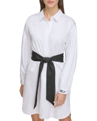 karl lagerfeld poplin shirt dress midi shirt dress Karl Lagerfeld Paris Women's Allover Print Belted Collared  Shirt Dress