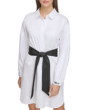 Karl Lagerfeld Cotton Poplin Shirt Dress In White/black