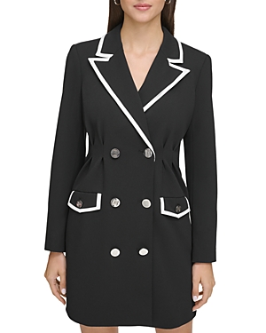 Shop Karl Lagerfeld Scuba Crepe Blazer Mini Dress In Black/soft White