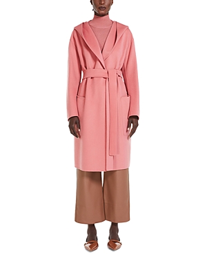 Shop Max Mara Priscilla Hooded Wool Wrap Coat In Dark Pink