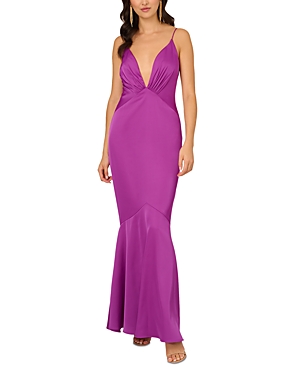 Shop Liv Foster Stretch Satin Mermaid Gown In Wild Orchid