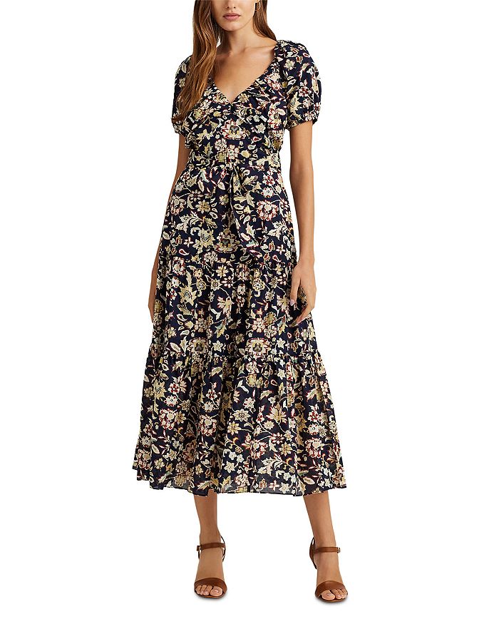 Lauren Ralph Lauren Women's Floral Cotton Voile Puff-Sleeve Dress - Navy Multi - Size 8