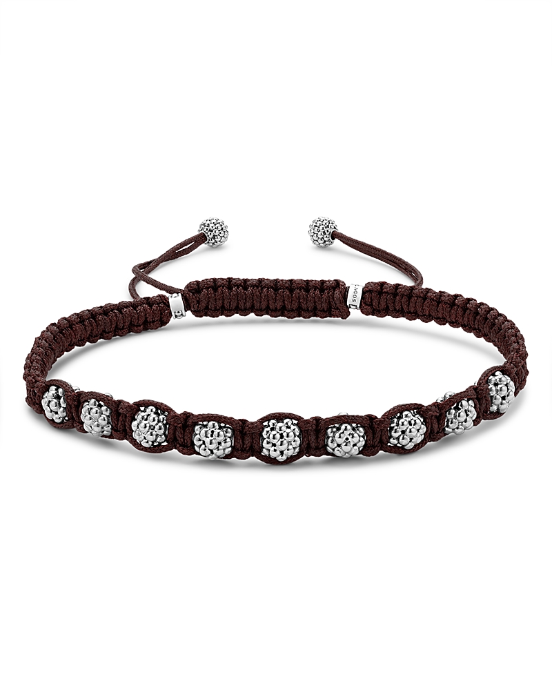 Lagos Men's Sterling Silver Anthem Caviar Bead Brown Macrame Bracelet - Exclusive