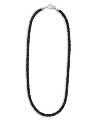 Men's Sterling Silver Anthem Black Ceramic Caviar Bead Necklace, 20" - Exclusive