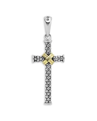 LAGOS - Men's 18K Yellow Gold Sterling Silver Anthem Caviar Bead X Cross Pendant - Exclusive
