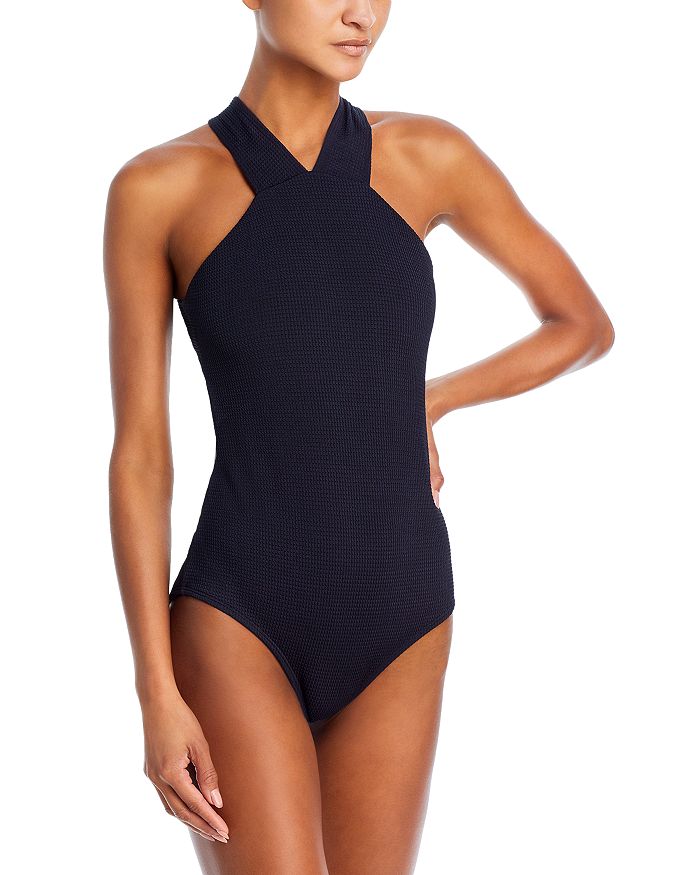 Plisse High Neck One Piece Swimsuit