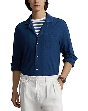 Shop Polo Ralph Lauren Cotton Mesh Indigo Dyed Button Down Camp Shirt In Medium Indigo