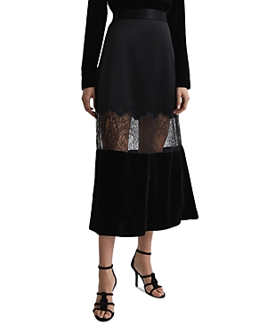 Shop Reiss Tilly Lace Trim Midi Skirt In Black