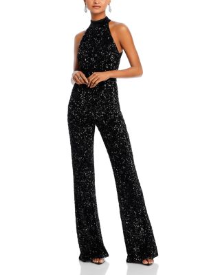 Alice And Olivia Women's Cataline Sequined Halter Jumpsuit In Black