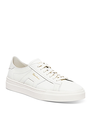 Shop Santoni Men's Double Buckle Lace Up Sneakers In All White