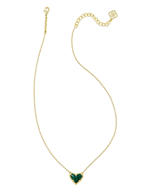 Kendra Scott Ari Heart Short Pendant Necklace, 15 In Gold/green Malachite