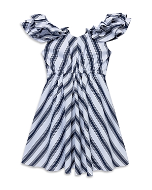 Shop Habitual Girls' Flutter Sleeve Fit & Flare Dress - Big Kid In Stripe