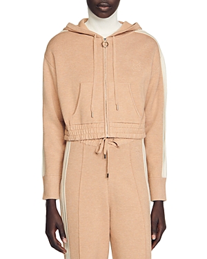 Sandro Boby Cropped Hoodie In Camel