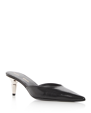 Proenza Schouler Spike Leather-trimmed Mesh Point-toe Mules In Black/silver