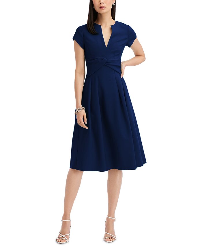 Oscar de la Renta Wool Blend Short Sleeve V Neck Dress | Bloomingdale's
