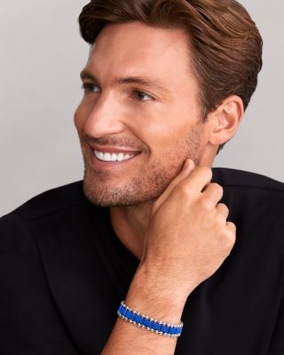 Men's Stainless Steel Anthem Ultramarine Ceramic Caviar Bead Bracelet - Exclusive