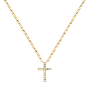 14K Yellow Gold Diamond Cross Necklace, 18
