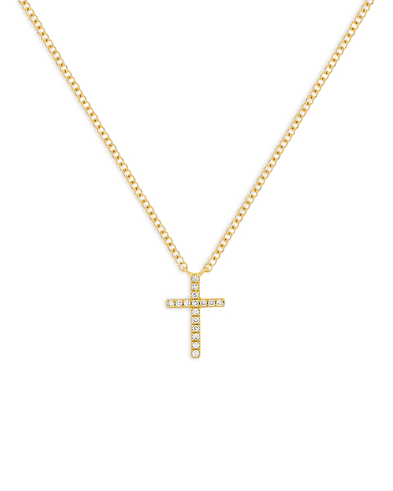 Ef Collection 14K Yellow Gold Diamond Cross Necklace, 18