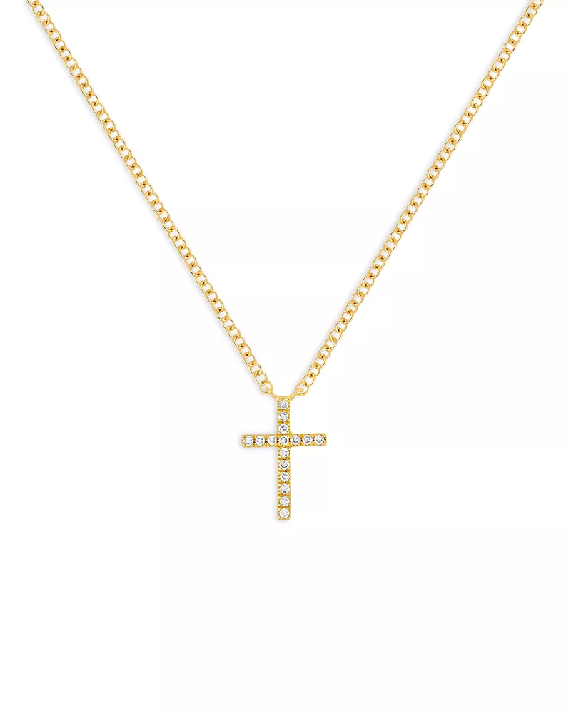 Ef Collection 14K Yellow Gold Diamond Cross Necklace, 18