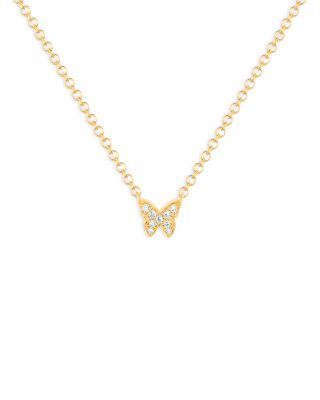 Ef Collection 14K Yellow Gold Diamond Baby Butterfly Necklace, 16