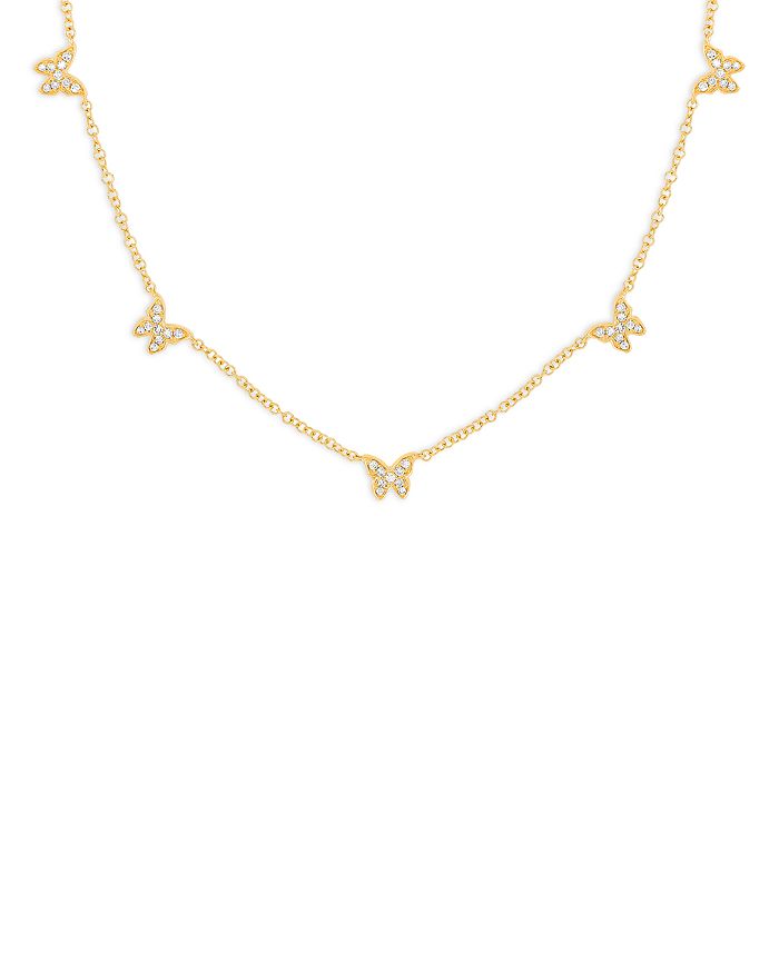 EF Collection 14K Yellow Gold Diamond Baby Butterflies Necklace, 18