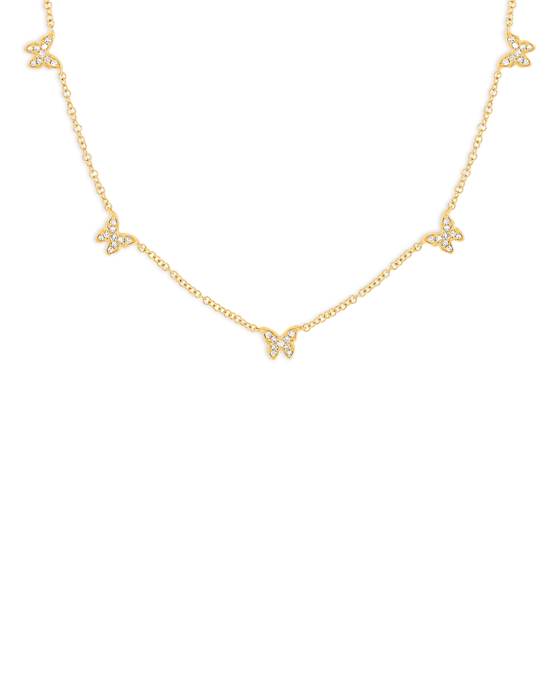 Ef Collection 14K Yellow Gold Diamond Baby Butterflies Necklace, 18