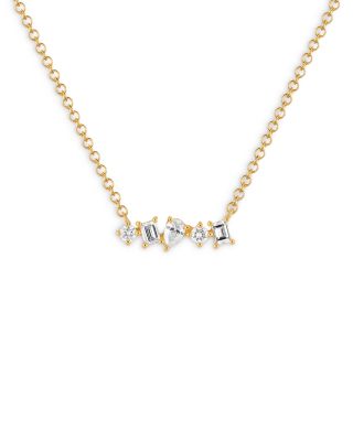 EF Collection - 14K Yellow Gold Multi Faceted Diamond Bar Necklace, 16-18"