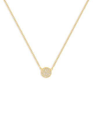 14K Yellow Gold Diamond Mini Disc Pendant Necklace, 16-18"