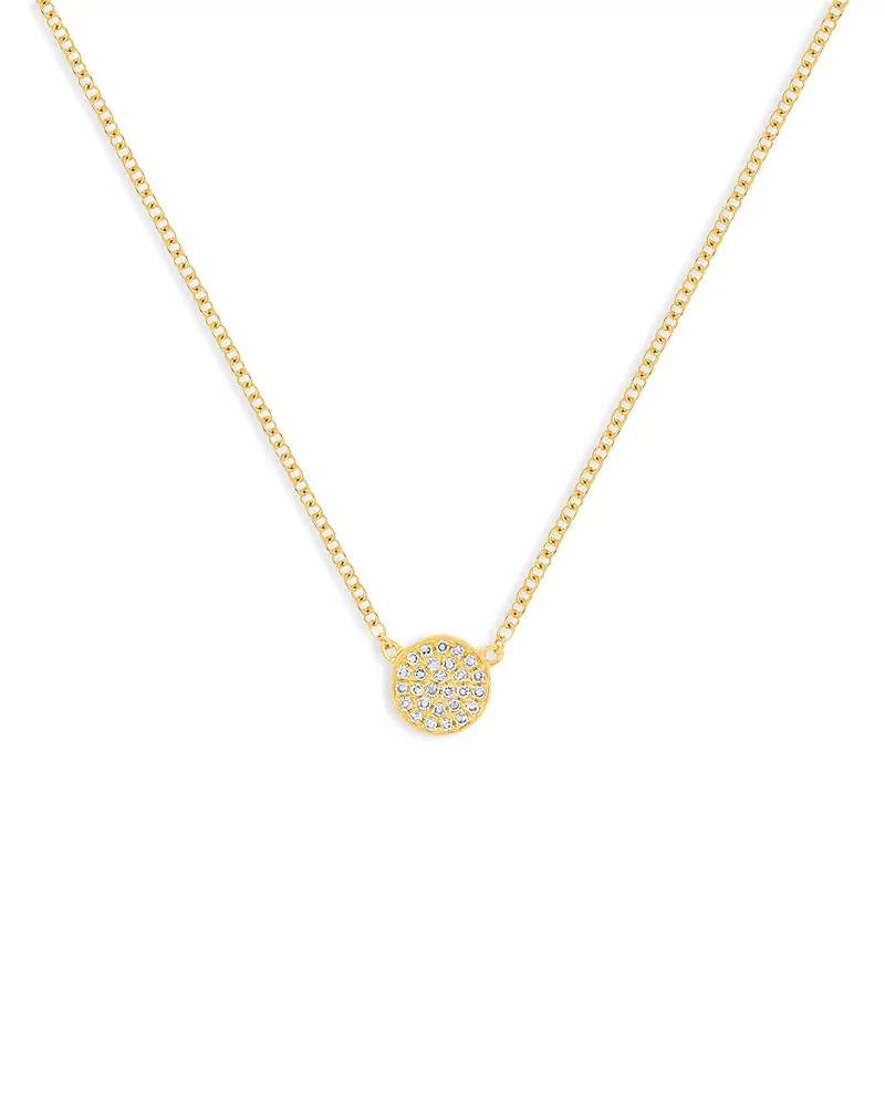 Ef Collection 14K Yellow Gold Diamond Mini Disc Pendant Necklace, 16