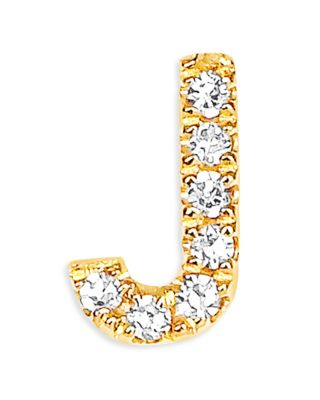 14K Yellow Gold Diamond Initial Stud Earrings