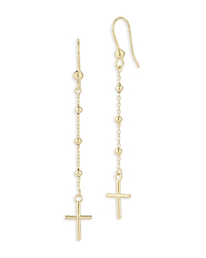 14K Yellow Gold Cross Rosary Drop Earrings