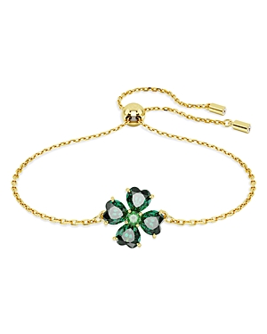 Shop Swarovski Idyllia Crystal Clover Bolo Bracelet In Green/gold