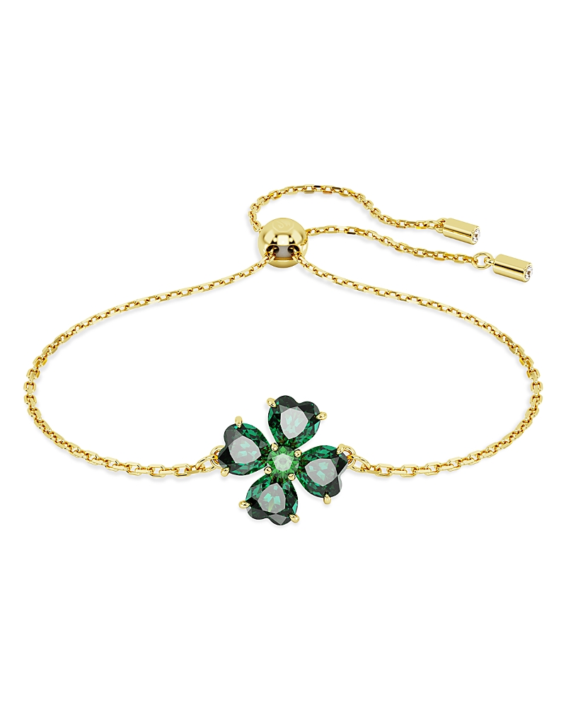 Swarovski Idyllia Soft Bracelet Clover Gold Shiny Green In Silver Tone