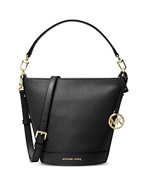Shop Michael Kors Townsend Small Leather Convertible Bucket Crossbody In Black