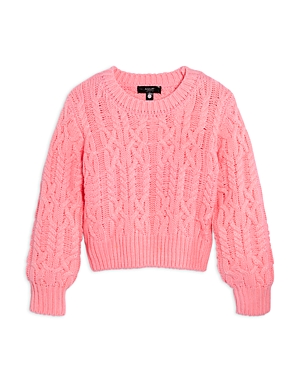 Aqua Girls' Cable Knit Crewneck Sweater - Big Kid In Pink