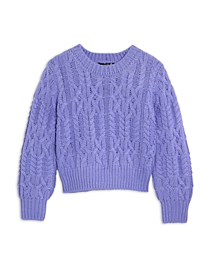 Aqua Girls' Cable Knit Crewneck Sweater - Big Kid In Lilac