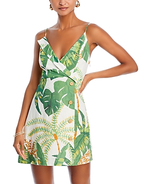 Shop Farm Rio Tropical Forest Linen Mini Dress In Tropical Forest Off White