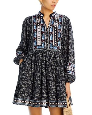 Shop Sea New York Everly Embroidered Long Sleeve Dress In Black
