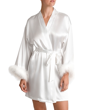 In Bloom by Jonquil Feather Trim Satin Robe