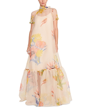 Shop Staud Calluna Sheer Over Slip Dress In First Bloom Day