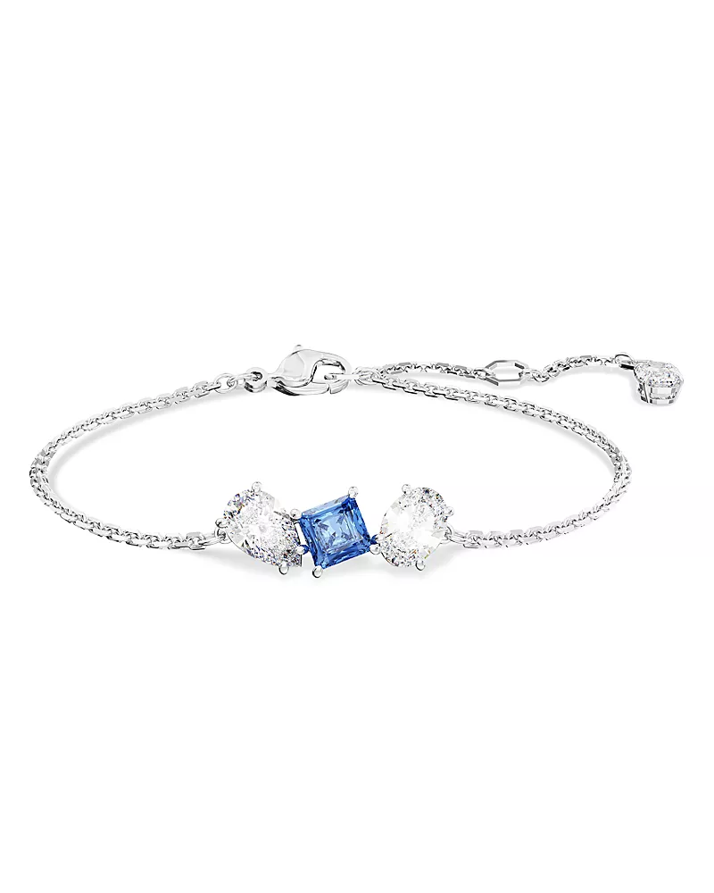 Swarovski Mesmera Clear & Blue Mixed Cut Crystal Link Bracelet in Rhodium Plated