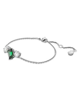 Mesmera Clear & Green Mixed Cut Link Bracelet in Rhodium Plated