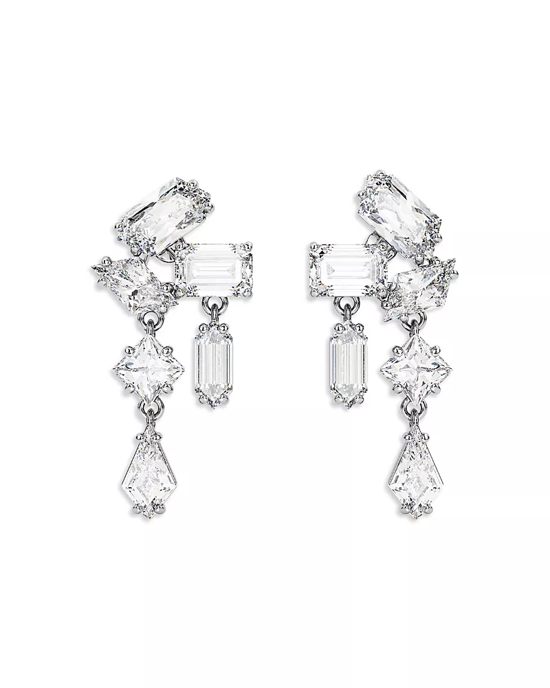 Swarovski Mesmera Mixed Cut Cluster Drop Earrings in Rhodium Plated