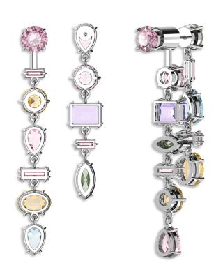 Gema Multicolor Mixed Cut Linear Front to Back Earrings in Rhodium Plated