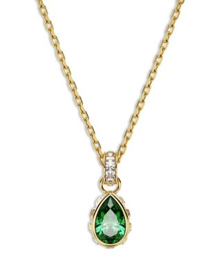 Swarovski - Chroma Green Pear Cut Pendant Necklace in Gold Tone, 15"-16.5"