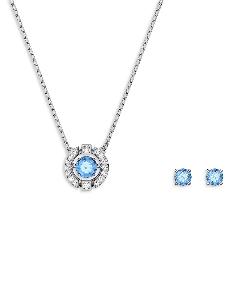 Swarovski Sparkling Dance Round Cut Rhodium Plated Set In Blue/silver