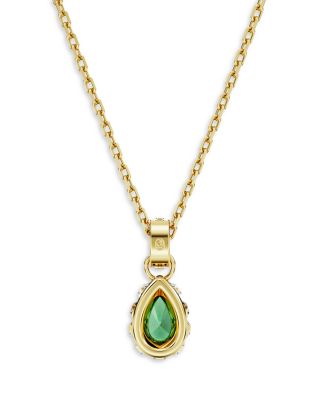 Chroma Green Pear Cut Pendant Necklace in Gold Tone, 15"-16.5"
