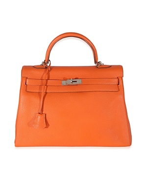 Pre-owned Hermes  Hermes Kelly 35 Leather Handbag In Orange