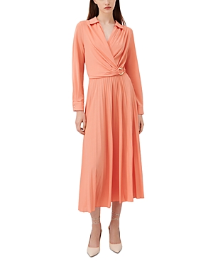 Marella Evelin Crossover Pleated Midi Dress In Peach